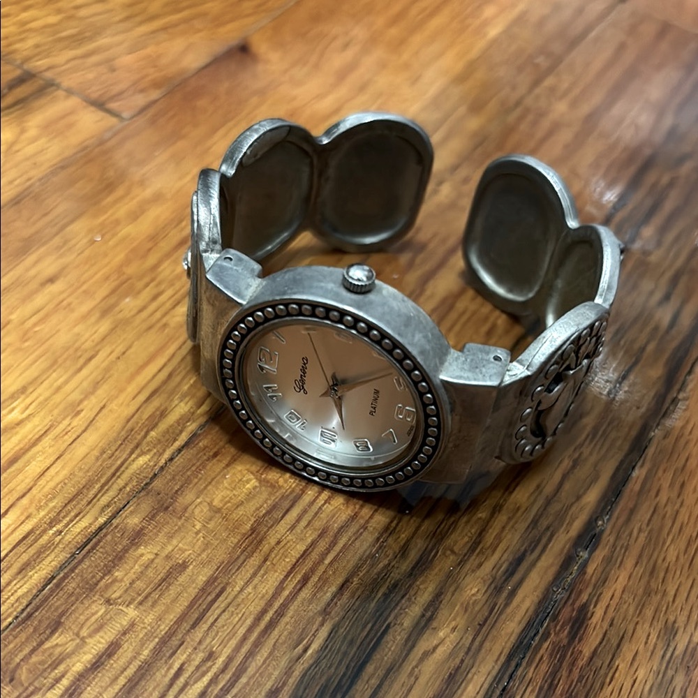 Vintage Watch Cuff Silver Tone